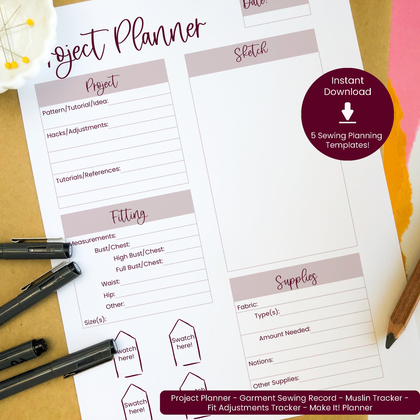 Printable Sewing Planner Bundle for DIY Clothing