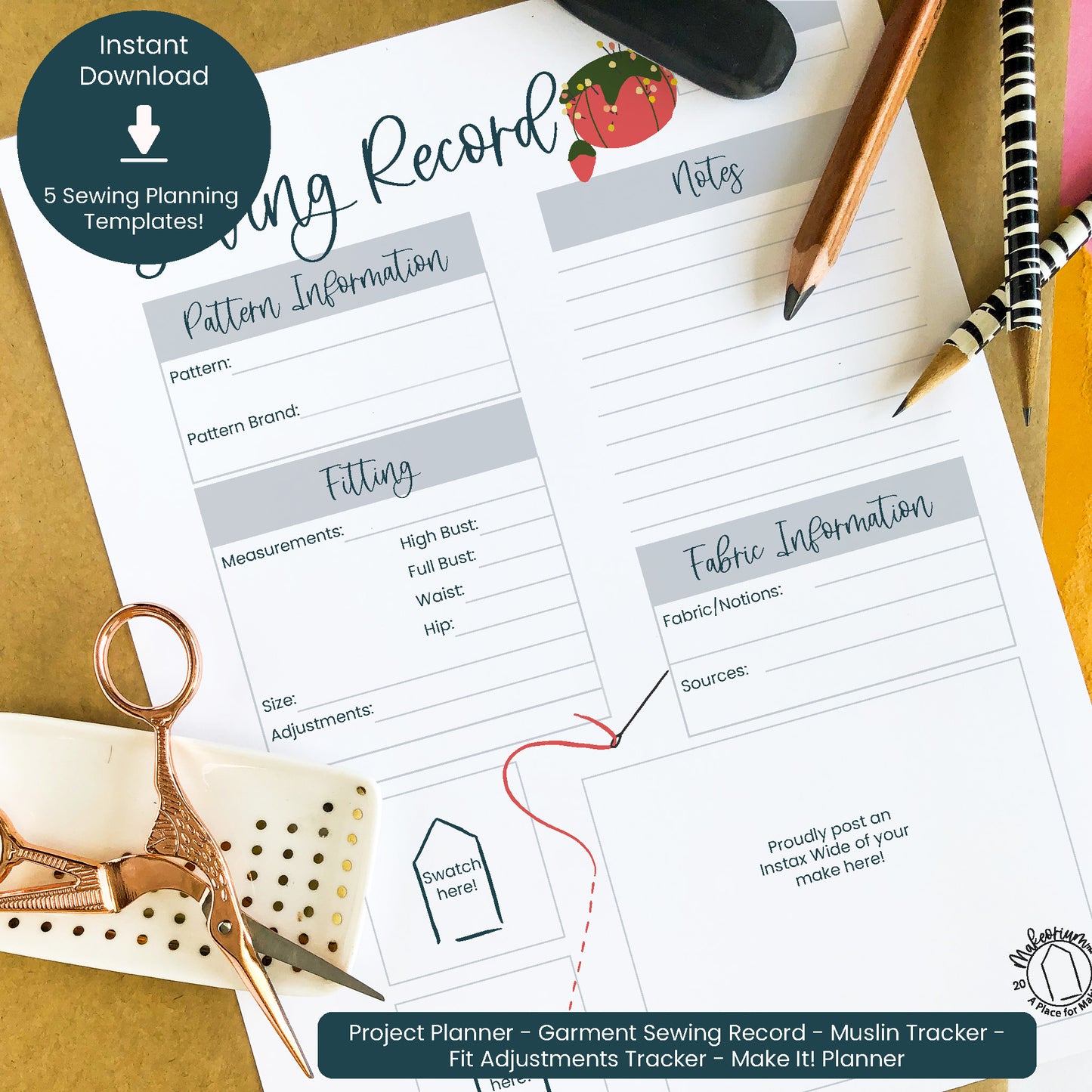 Printable Sewing Planner Bundle for DIY Clothing