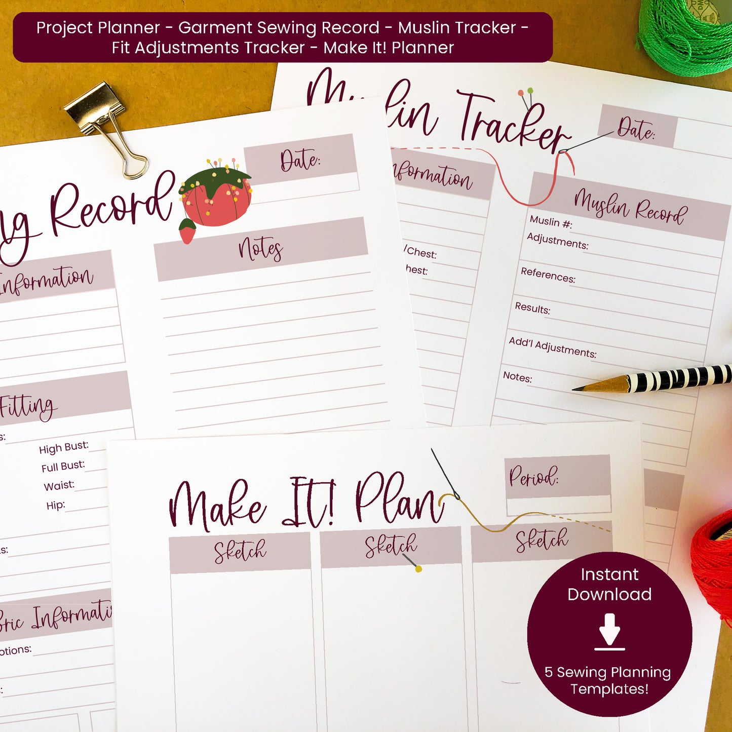 Printable Sewing Planner Bundle for DIY Clothing